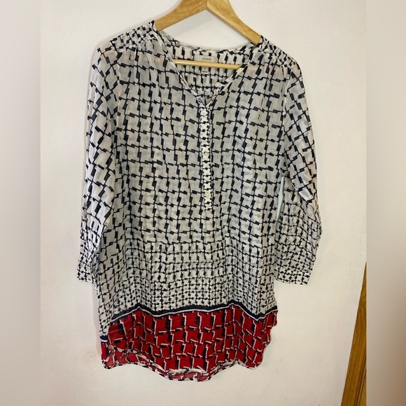 J. Crew Cotton Geometric Lightweight Long Sleeve Tunic Top - Picture 1 of 7